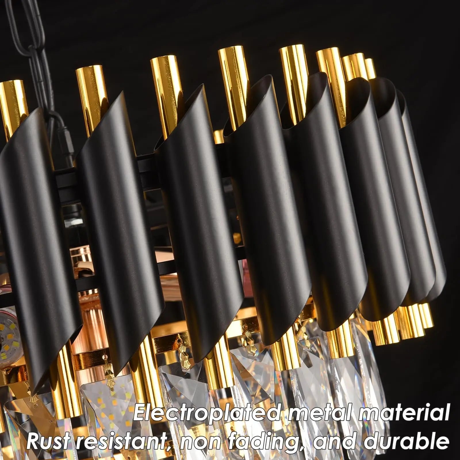 Black and Gold Crystal Chandelier Pendant Light Fixture Flush Mount Ceiling Lighting 3 Tiers Modern Crystal Chandeliers