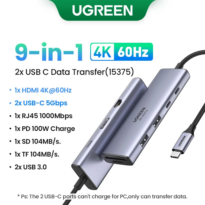 USB C Multiport Hub 4K HDMI Ethernet Dock PD100W Compact