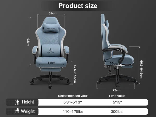 Gaming Chair with Pocket Spring Cushion, Linkage Armrests & Footrest, Ergonomic Office Chair with Lumbar Support - Smarsty