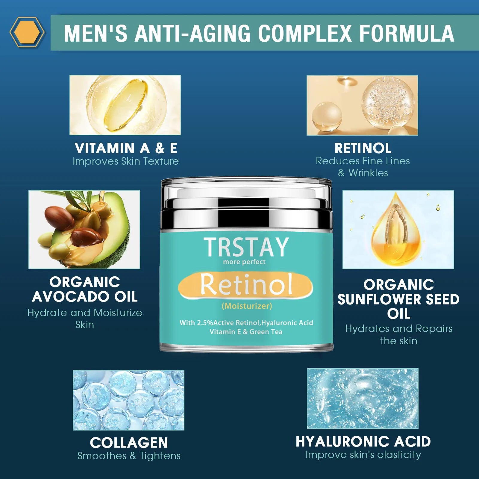 TRSTAY Retinol Moisturizing Cream 2.5% Active Hyaluronic Acid Vitamin E Green Tea Face Cream Nourishing Skin Care