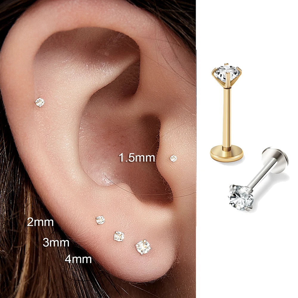 316L Stainless Steel Tiny CZ Cartilage Stud Earrings - Smarsty