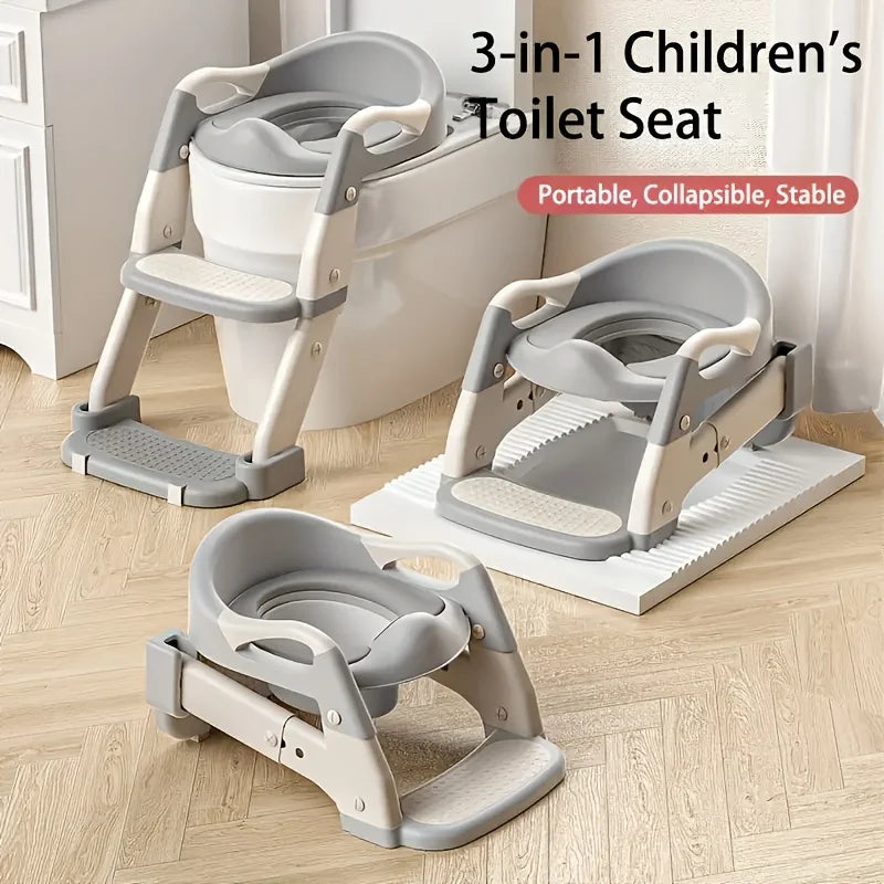 3-in-1 Portable Youngsters's Potty Training Toilet Seat - Adjustable, Foldable Step Stool With Safety Harness, Mixed Color