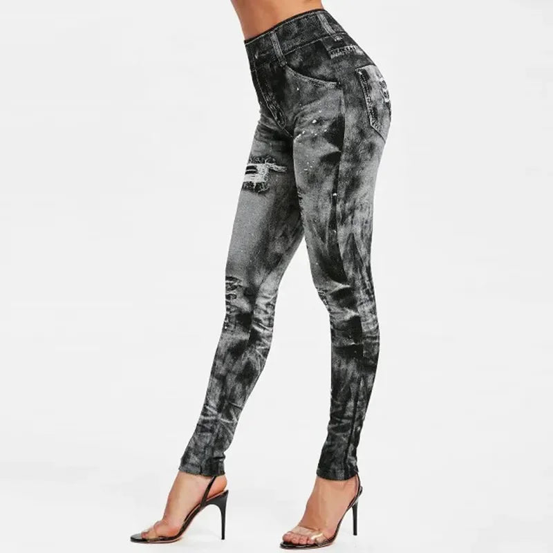 Women Imitation Jeans Stretch Leggings Fashion Sexy Slim Push Up Lady Gym Leggings Causal Simple High Waist Streetwear Leggings - Smarsty