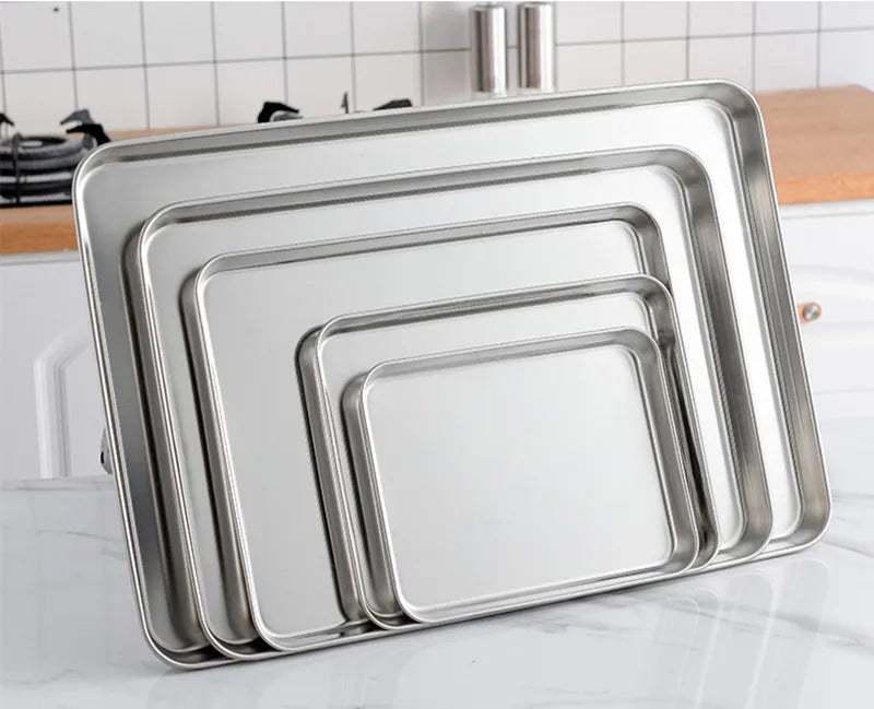 Rectangle Steamed Sausage Noodles Storage Trays Stainless Steel Fruit Dish Restaurant Hotel Kitchen Pastry Food Baking Plates by Smarsty