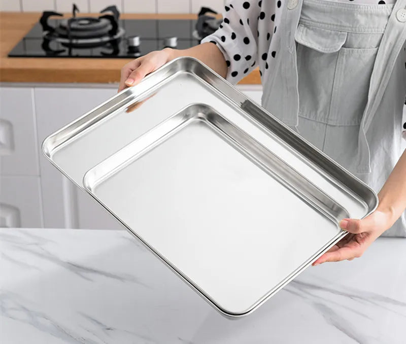 Rectangle Steamed Sausage Noodles Storage Trays Stainless Steel Fruit Dish Restaurant Hotel Kitchen Pastry Food Baking Plates by Smarsty