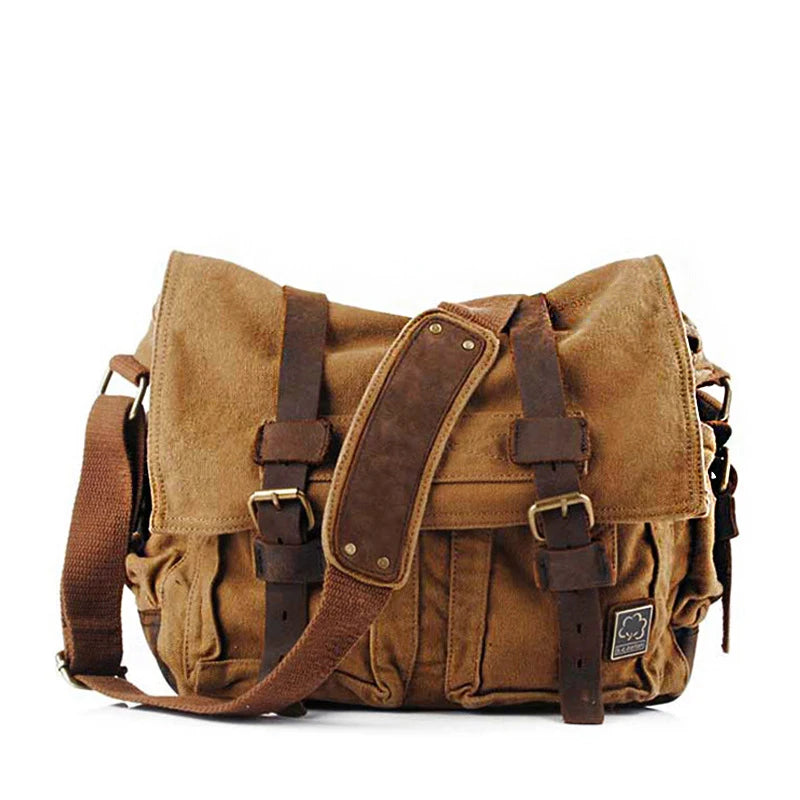 Vintage Leather Canvas Messenger Bag Unisex Crossbody - Smarsty