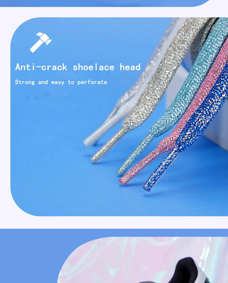 1Pair Fashion Glitter Shoelaces Colorful Flat Shoe laces for Athletic Running Sneakers Shoes Boot 1CM Width Shoelace Strings