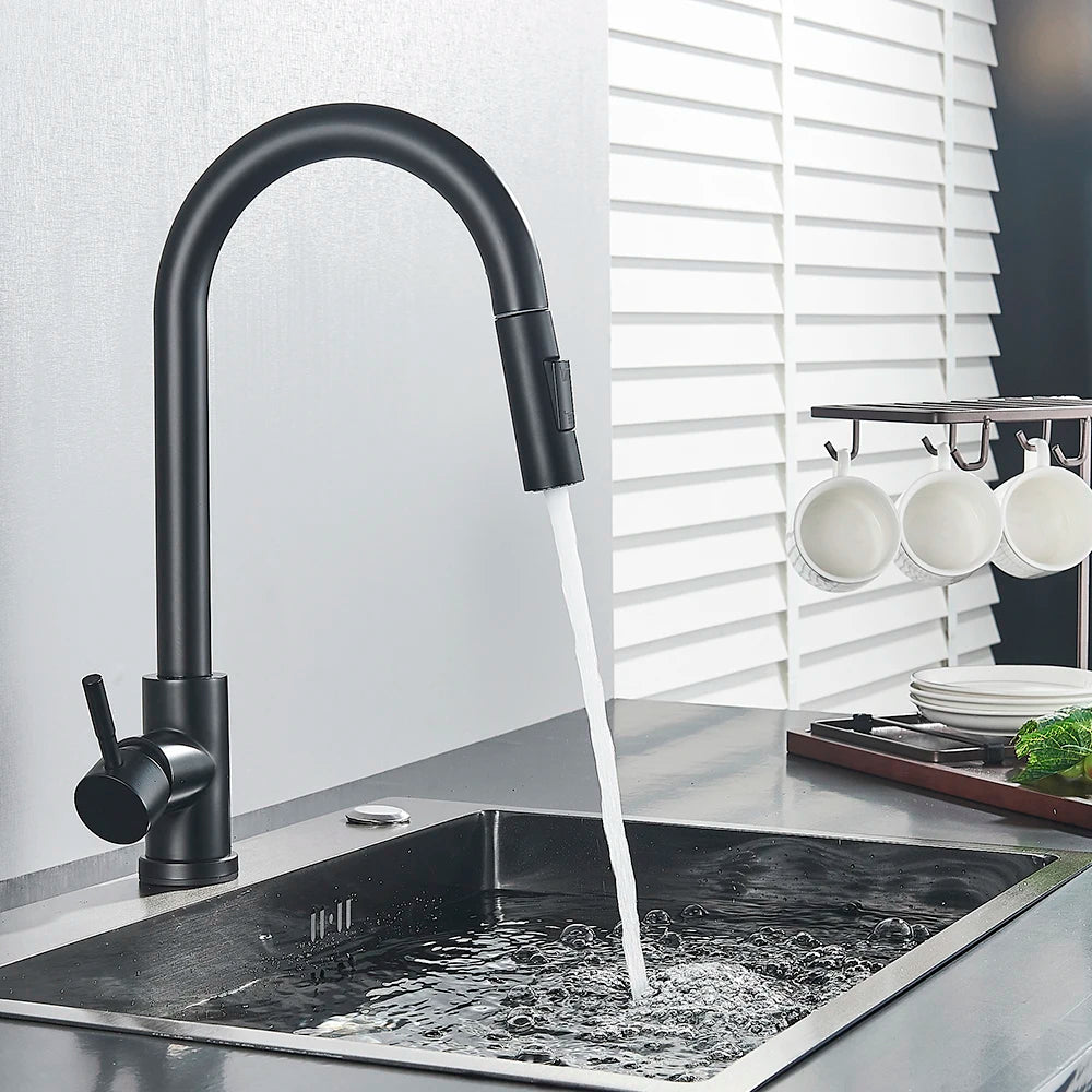 Pull Out Sensor Black Kitchen Faucet With Touch Control - Smarsty