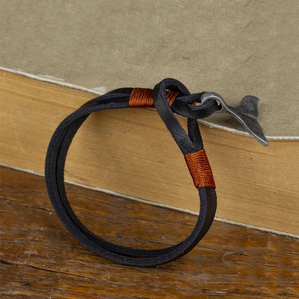 Vintage Leather Whale Tail Bracelet Beach Jewelry for Men Women - Smarsty
