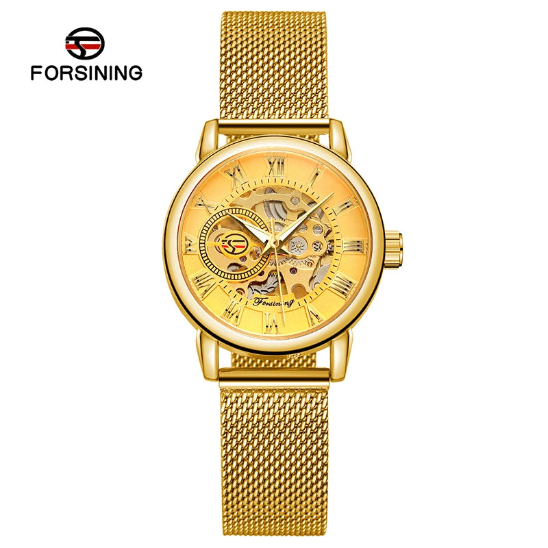 Fashionable Women's Mechanical Automatic Watch with Mesh Strap - Smarsty