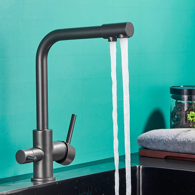 Black Grey Water Filter Kitchen Faucet with 360 Degree Rotation - Smarsty