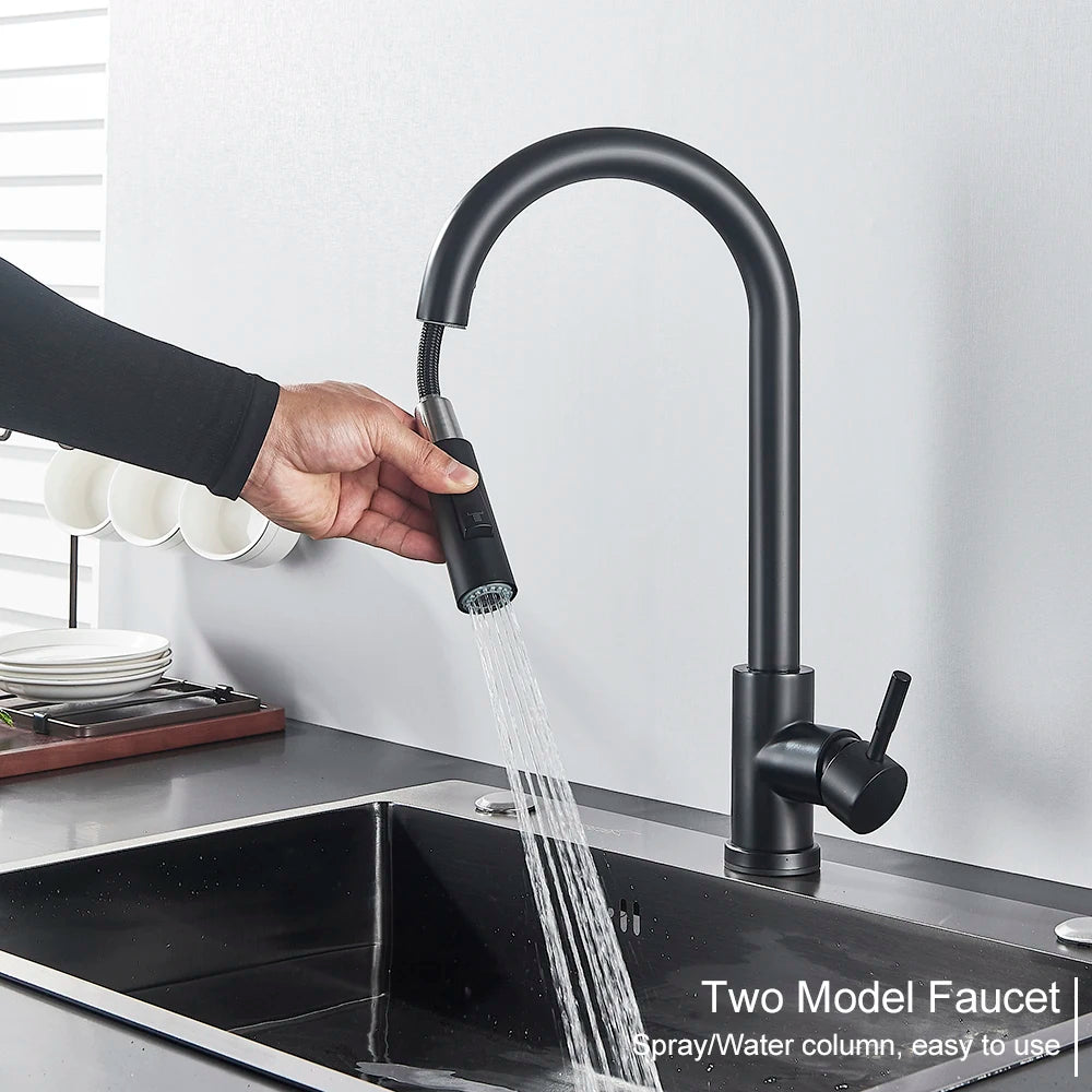 Pull Out Sensor Black Kitchen Faucet With Touch Control - Smarsty
