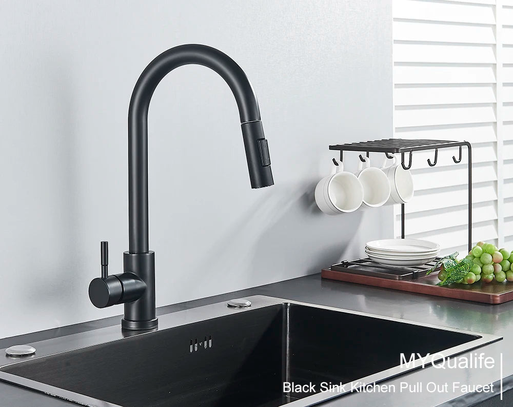 Pull Out Sensor Black Kitchen Faucet With Touch Control - Smarsty