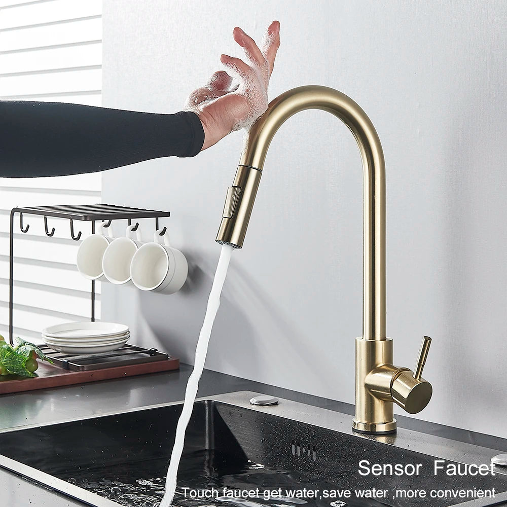 Pull Out Sensor Black Kitchen Faucet With Touch Control - Smarsty