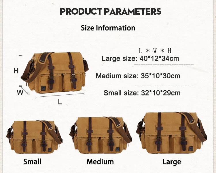 Vintage Leather Canvas Messenger Bag Unisex Crossbody - Smarsty