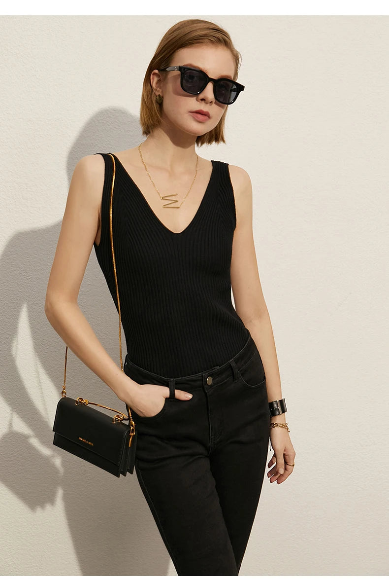 Amii Minimalism Summer New Women's Camisole Tops Office Lady Solid V-neck Sexy Slim Vest Girls Tank Streetwear Tops 12321058