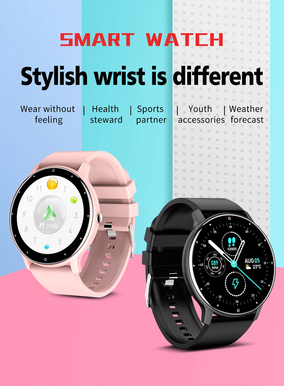 Smart Fitness Watch with Heart Rate Monitor and Waterproof Design - Smarsty