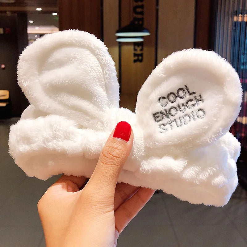 Soft Coral Fleece Bow Headband Warm Hair Holder Turban - Smarsty