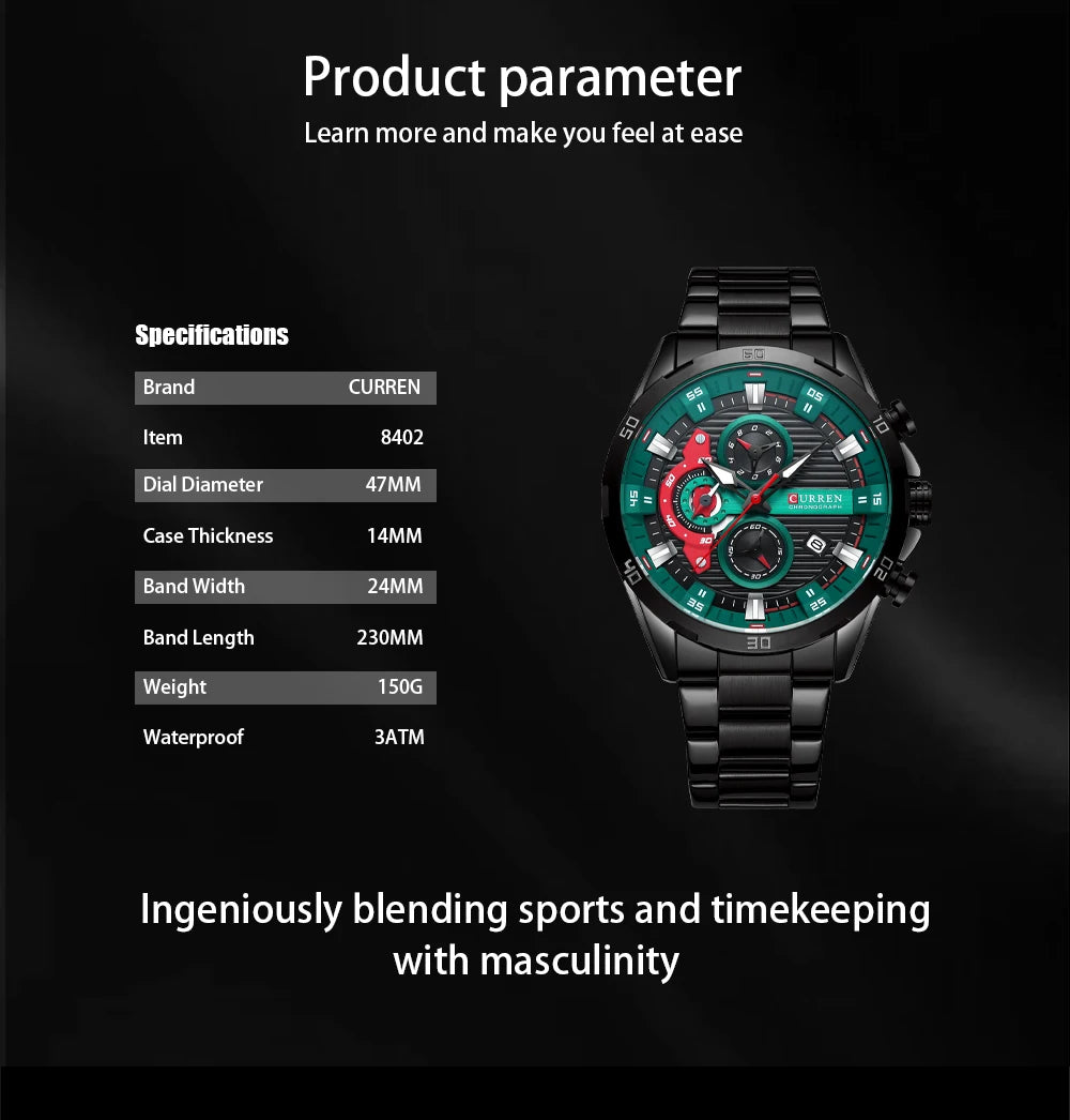 Curren Stainless Steel Men's Watch with Luminous Dial - Smarsty