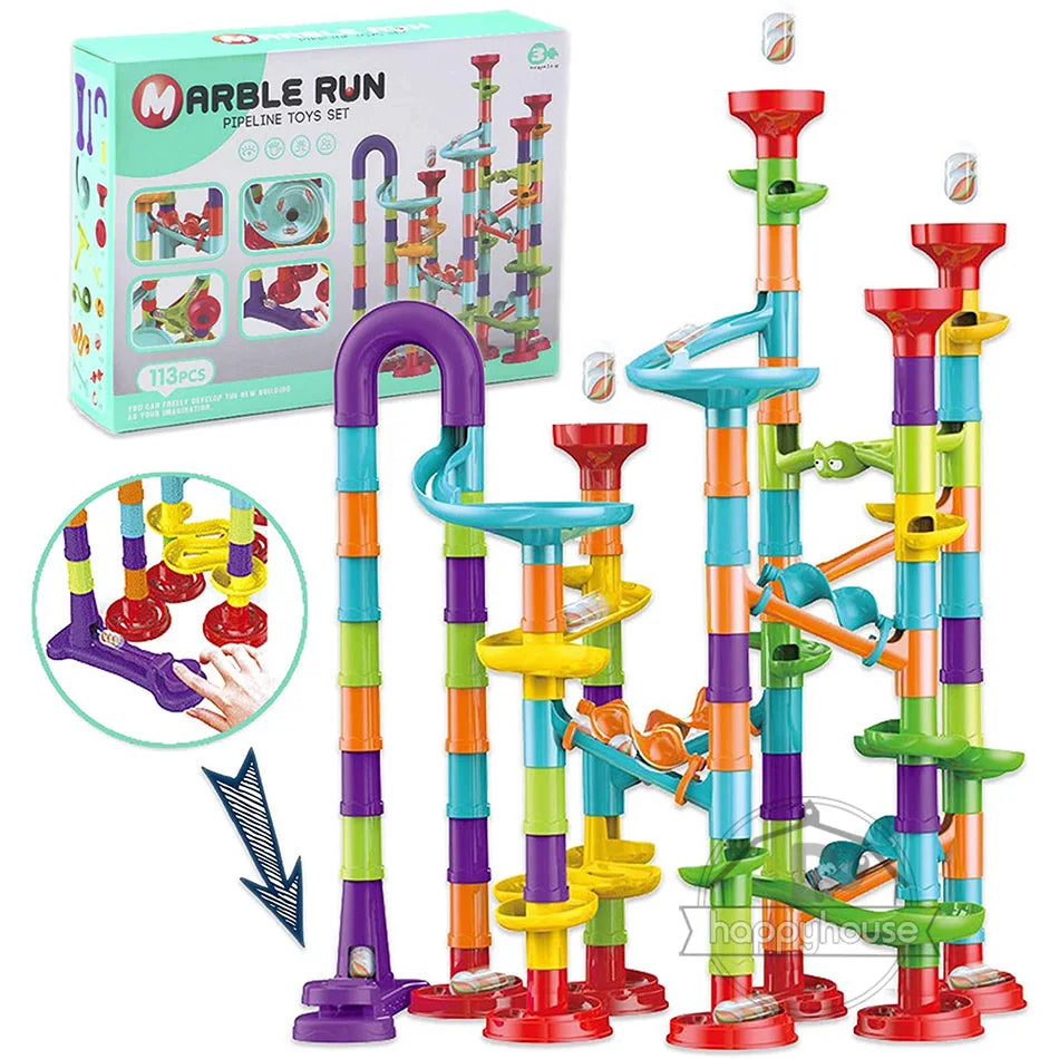 Marble Run Race Track Building Blocks Kids 3D Maze Ball Roll Toy DIY Marble Run Race Coaster Set 80/105/109/133pc Christmas Gift - Smarsty