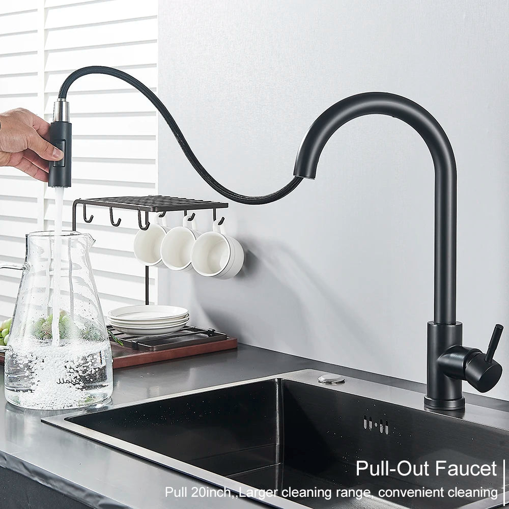 Pull Out Sensor Black Kitchen Faucet With Touch Control - Smarsty