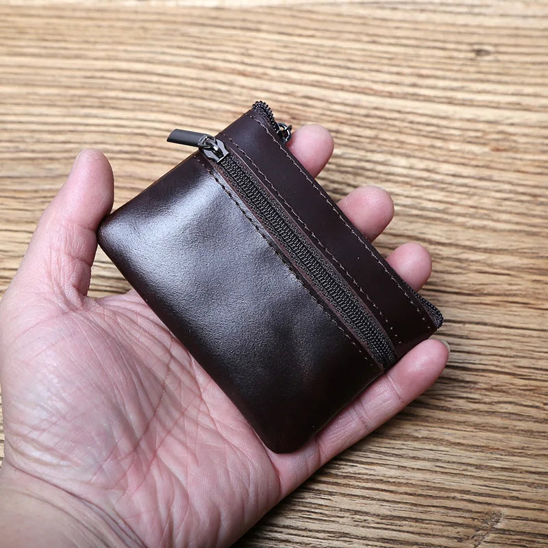 Genuine Leather Mini Coin Purse for MenTop Layer Cowhide Wallet Women Zipper Vintage Card Bag Short Lady Wallet Key Case NZPJ