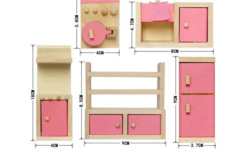 Wooden Dollhouse Furniture Miniature Toy For Dolls Kids Children House Play Toy Mini Furniture Sets Doll Toys Boys Girls Gifts