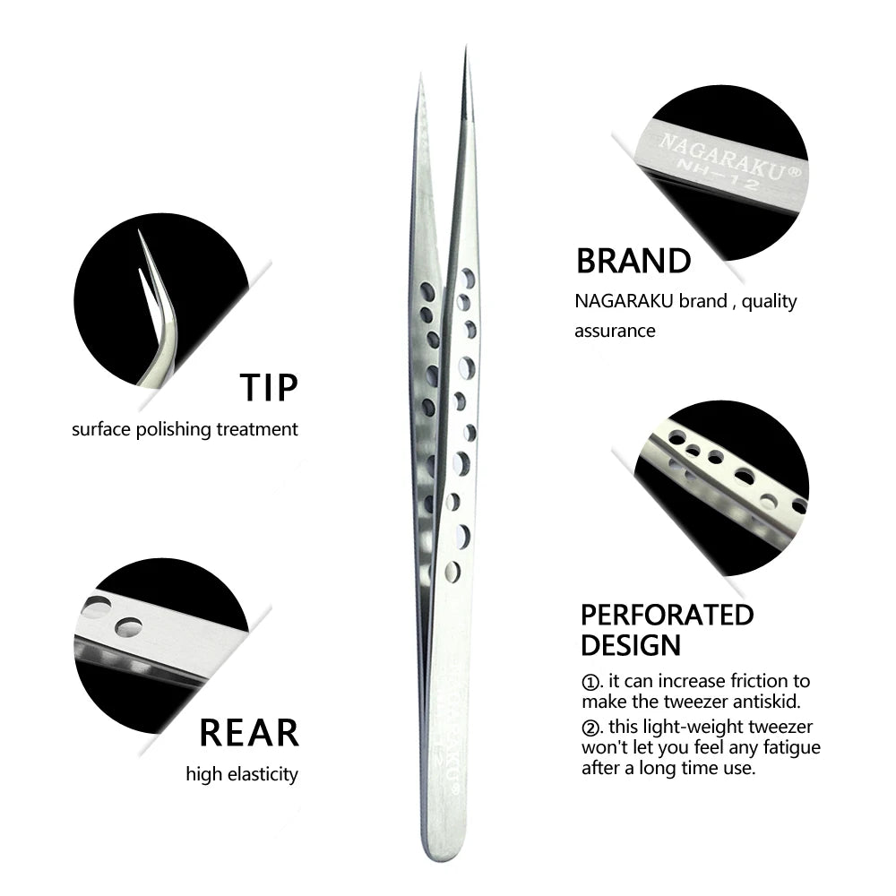 NAGARAKU Stainless Steel Eyelash Extension Tweezers Precision Grip - Smarsty