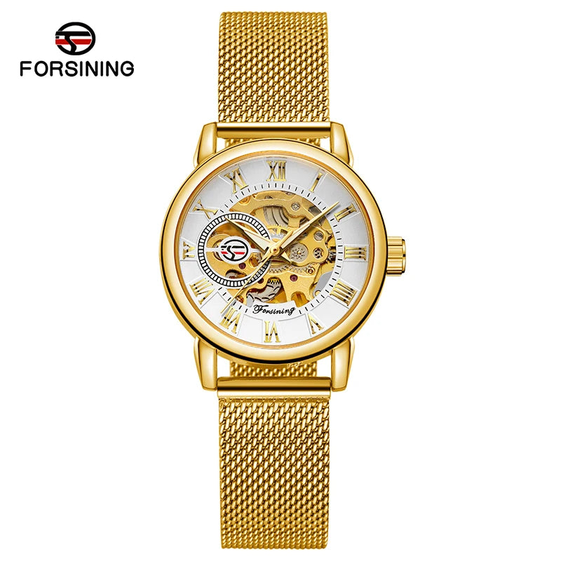 Fashionable Women's Mechanical Automatic Watch with Mesh Strap - Smarsty