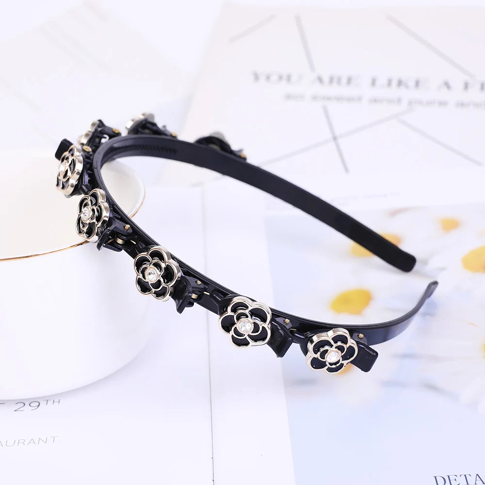 Double Layer Braided Headband With Pearl Accent Comfortable - Smarsty