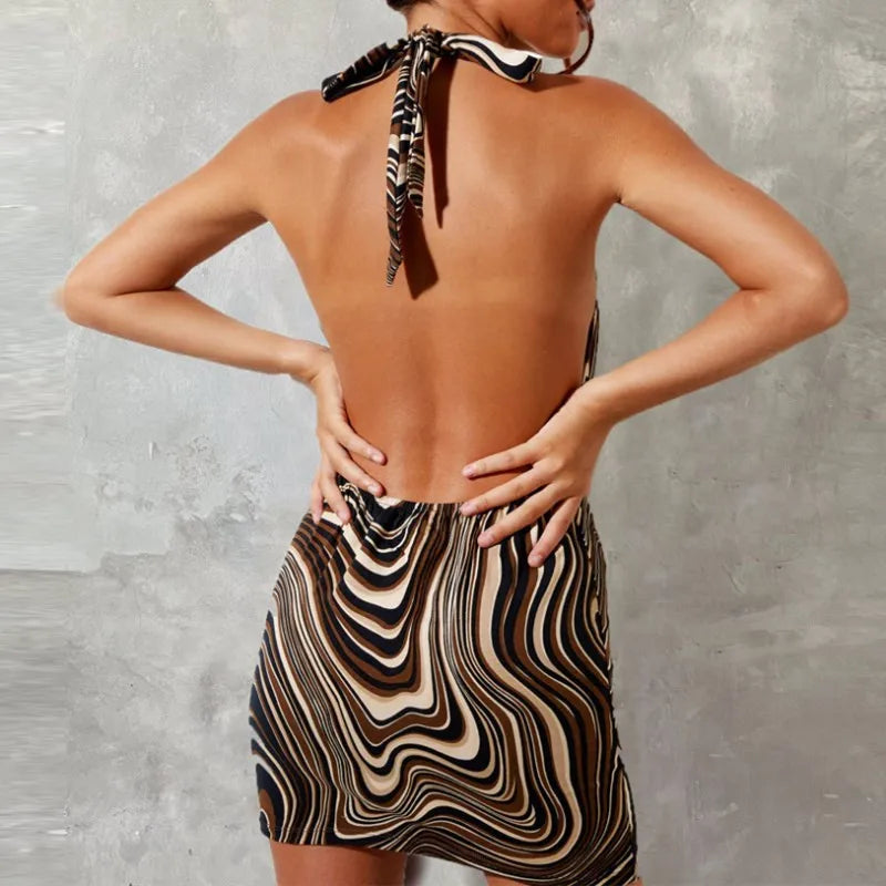 Black Bodycon Dress Women Halter Sexy Skinny Hollow Out Backless Mini Dresses Hot Summer Sleeveless Beach Party Cut Out Dress - Smarsty