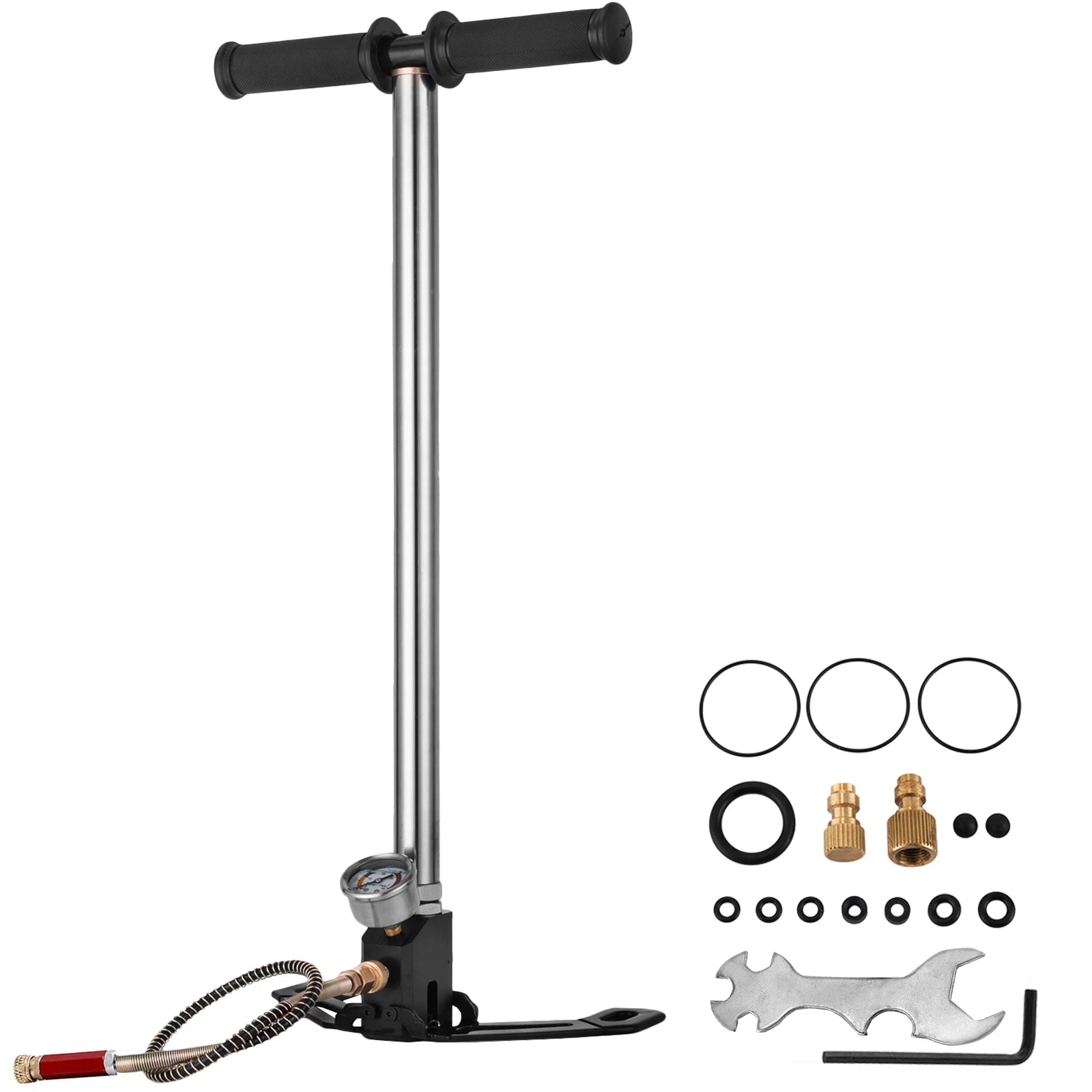 VEVOR 3 Stage PCP Pump 30MPa 4500PSI W/ Pressure Gauge Air Hand Stirrup Pump for Pistols, Rifles, Air Guns, Car Bicycle Hunting - Smarsty