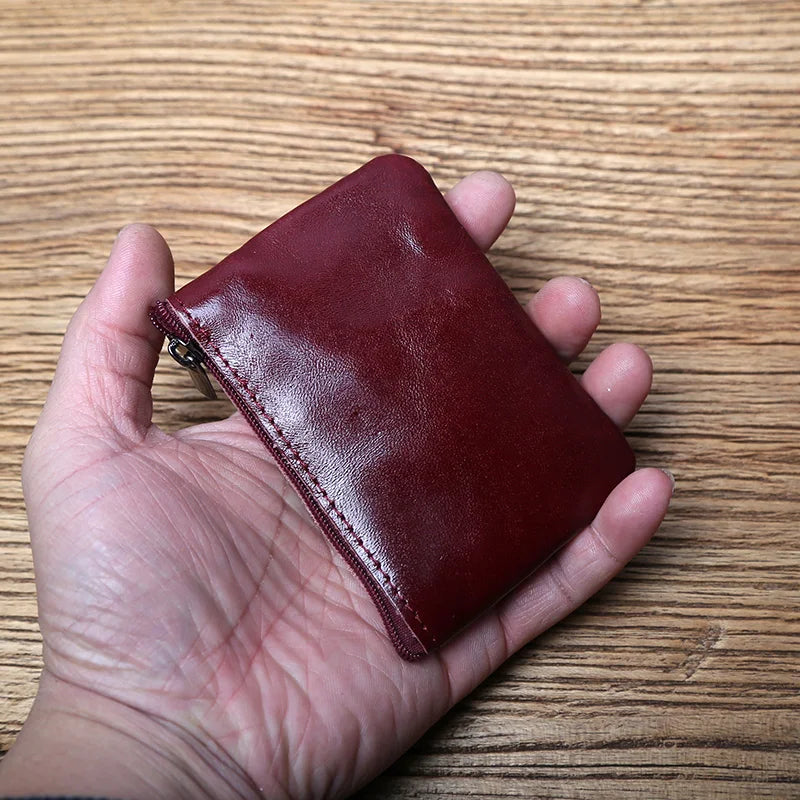 Genuine Leather Mini Coin Purse for MenTop Layer Cowhide Wallet Women Zipper Vintage Card Bag Short Lady Wallet Key Case NZPJ