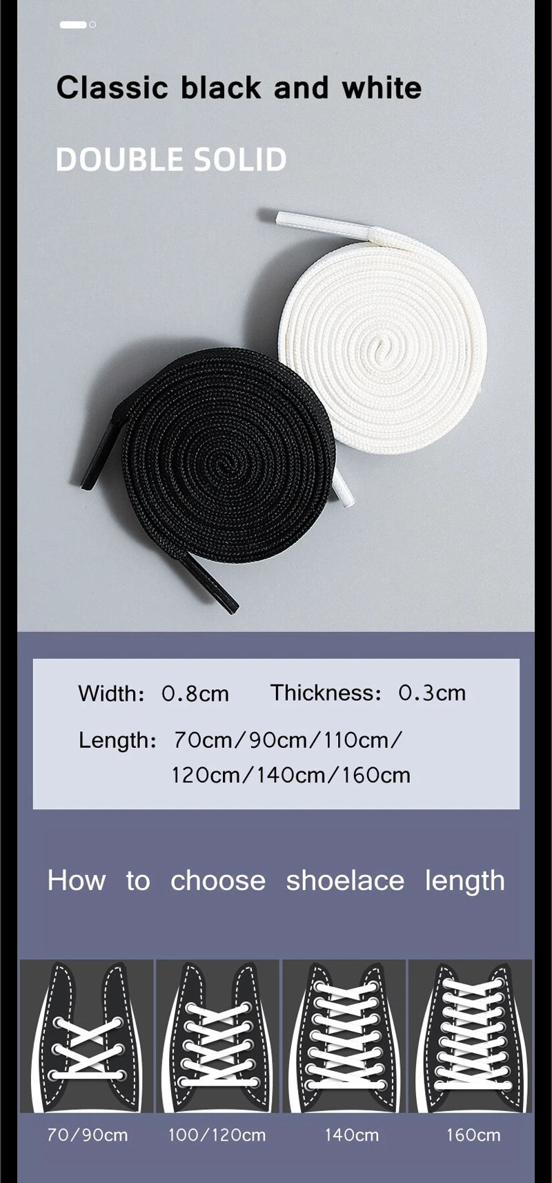 1 Pair Black White Shoe Laces Flat Double Woven Anti-slip Polyester Shoelaces Sports Casual White Shoes Classic Shoelace - Smarsty