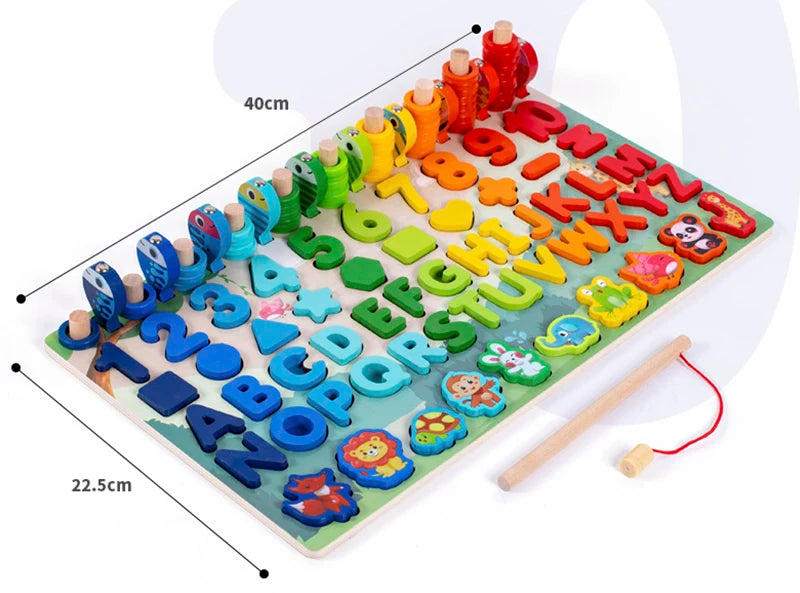 3D Preschool Children Educational Toys Wooden Montessori Arithmetic Magnetic Fishing Digital Shape Matching Building Block Toys - Smarsty