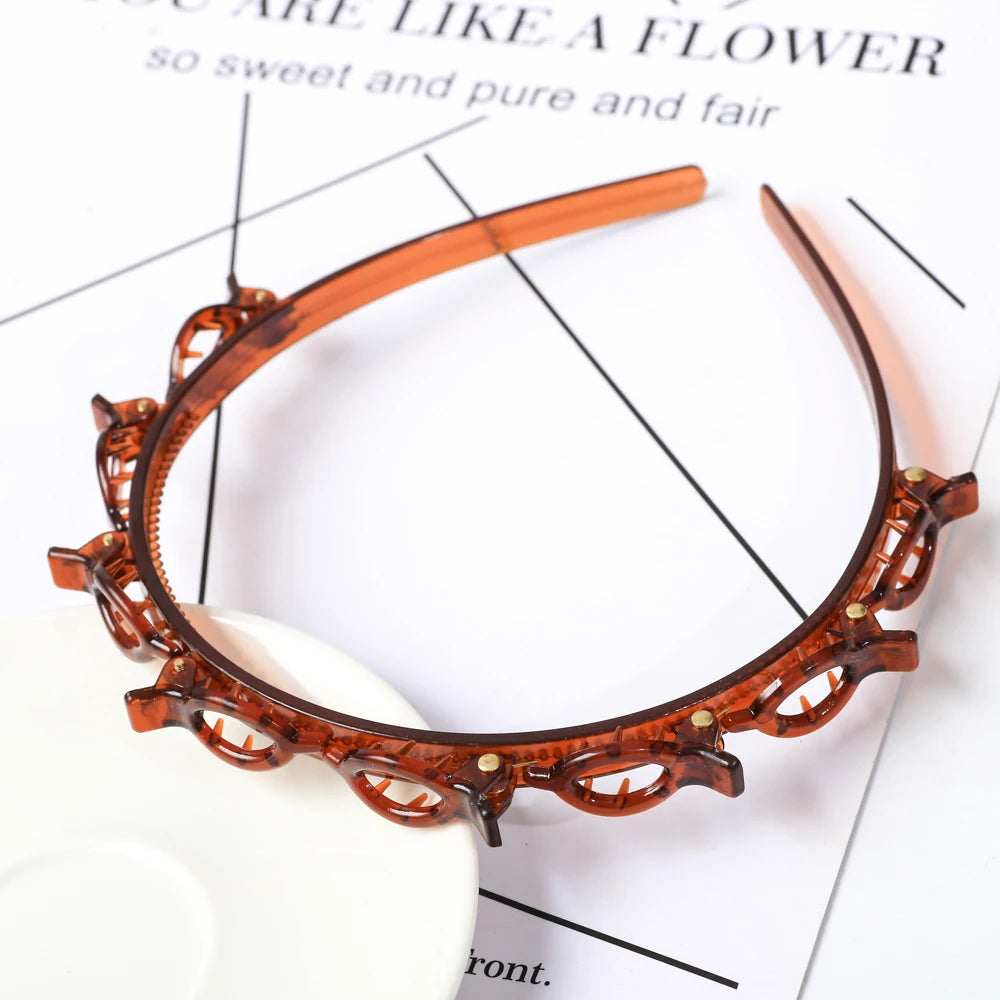 Double Layer Braided Headband With Pearl Accent Comfortable - Smarsty