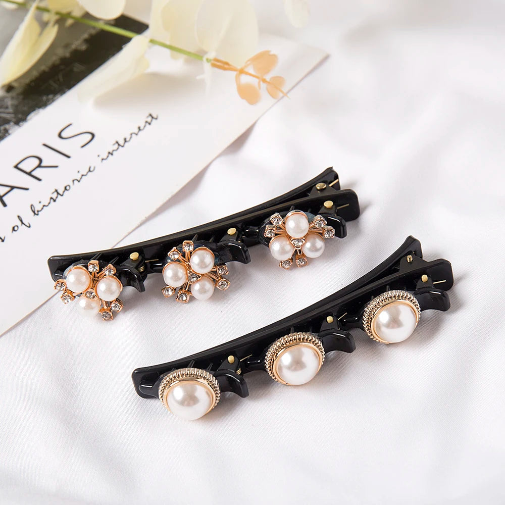 Double Layer Braided Headband With Pearl Accent Comfortable - Smarsty