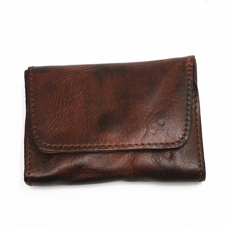 Genuine Leather Wallet for Men Women Brand Vintage Handmade Short Small Men's Wallets Card Holder Original Leather Coin Purse - Smarsty