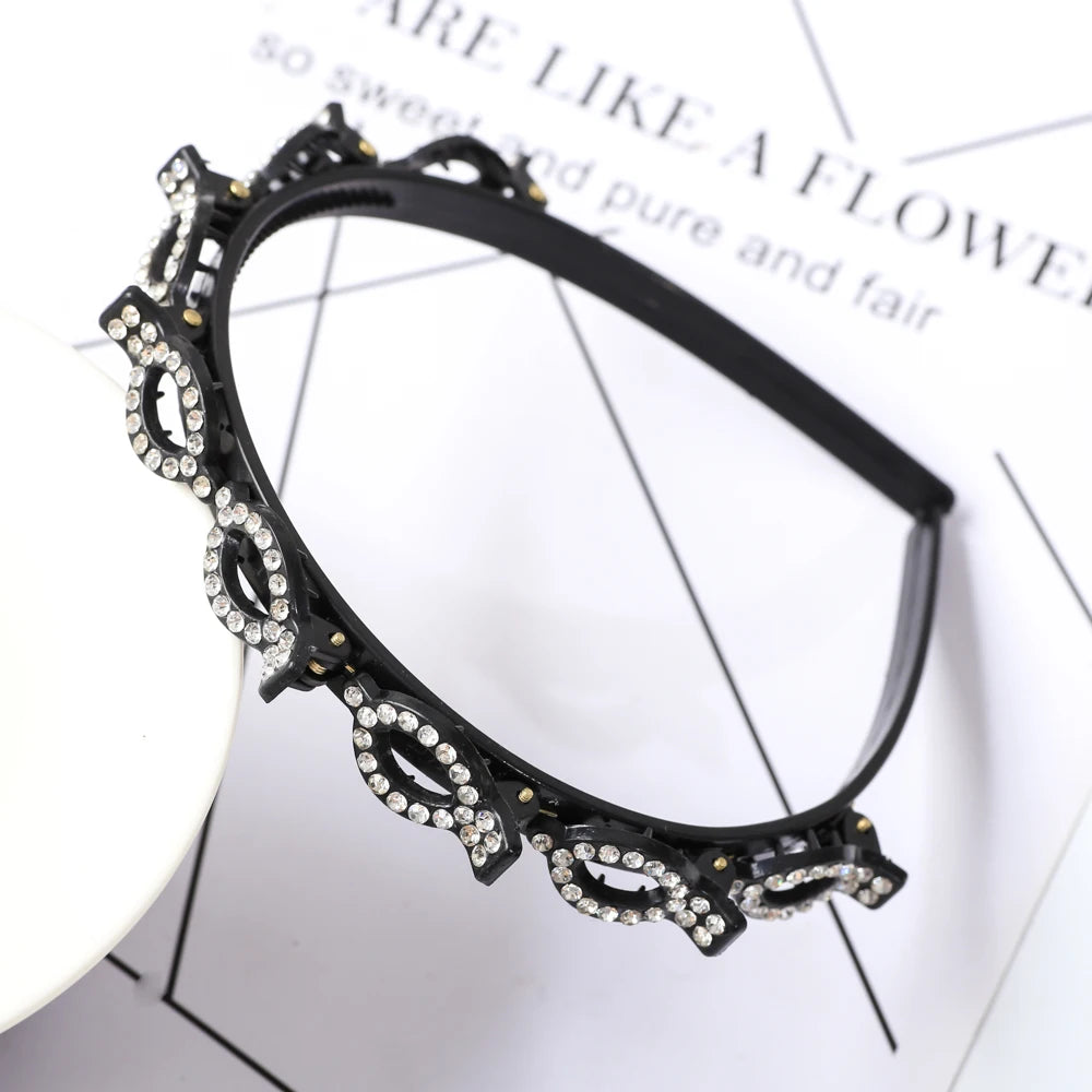 Double Layer Braided Headband With Pearl Accent Comfortable - Smarsty