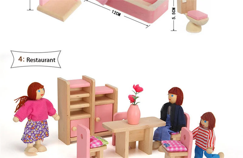 Wooden Dollhouse Furniture Miniature Toy For Dolls Kids Children House Play Toy Mini Furniture Sets Doll Toys Boys Girls Gifts
