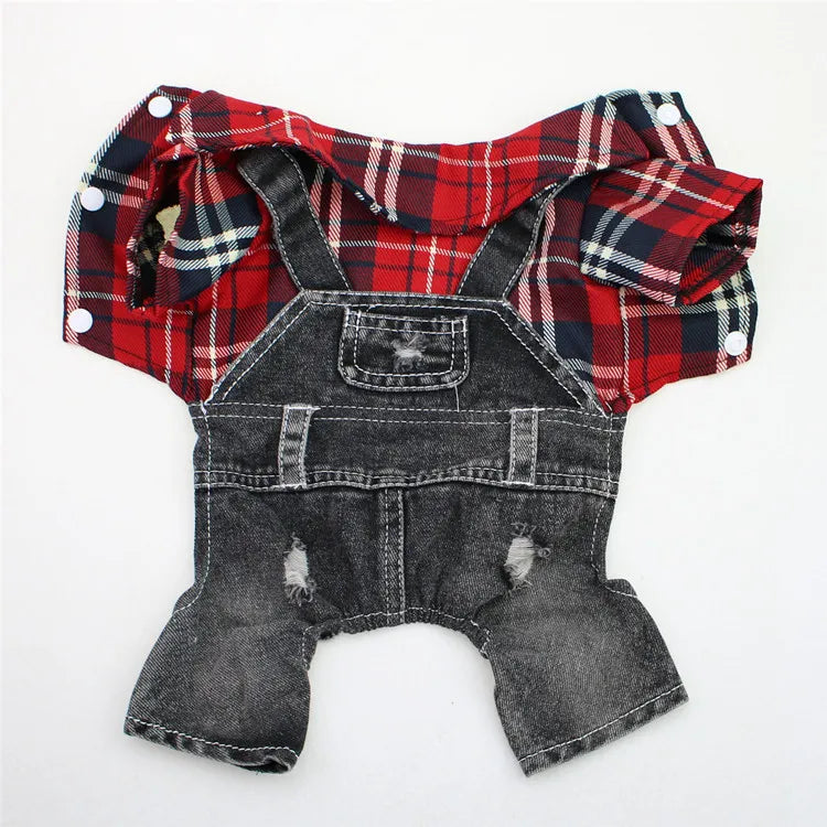Denim Plaid Jumpsuit Hoodie for Dogs and Cats - Smarsty