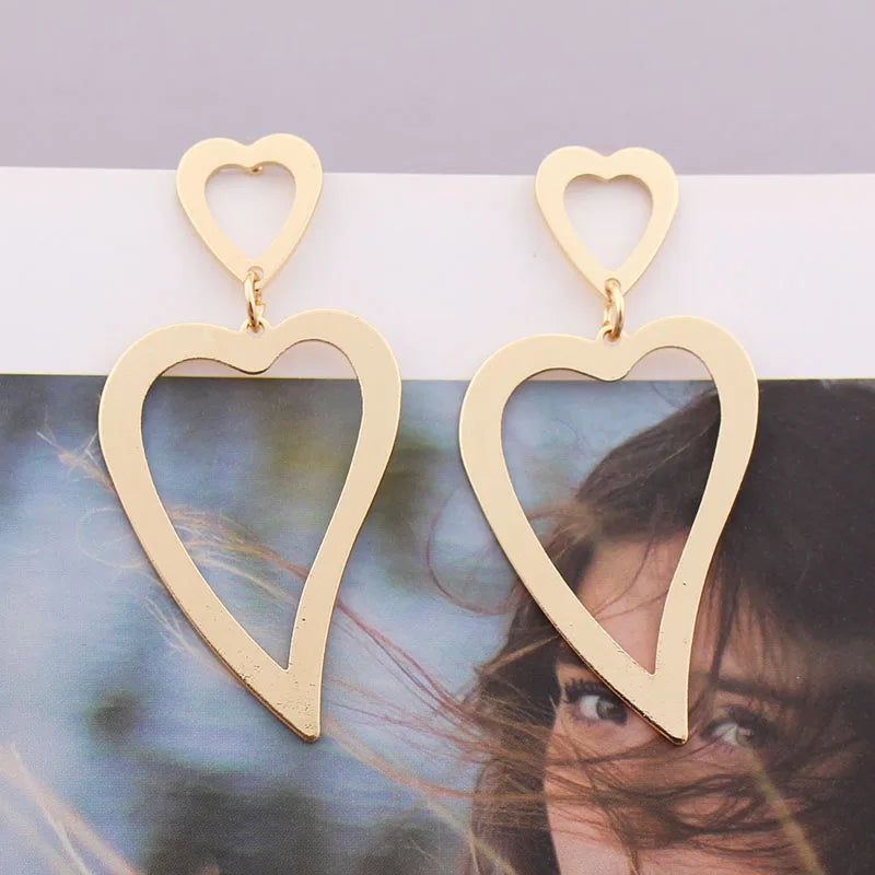 Gold Metal Drop Earrings with Irregular Heart Design for Women - Smarsty