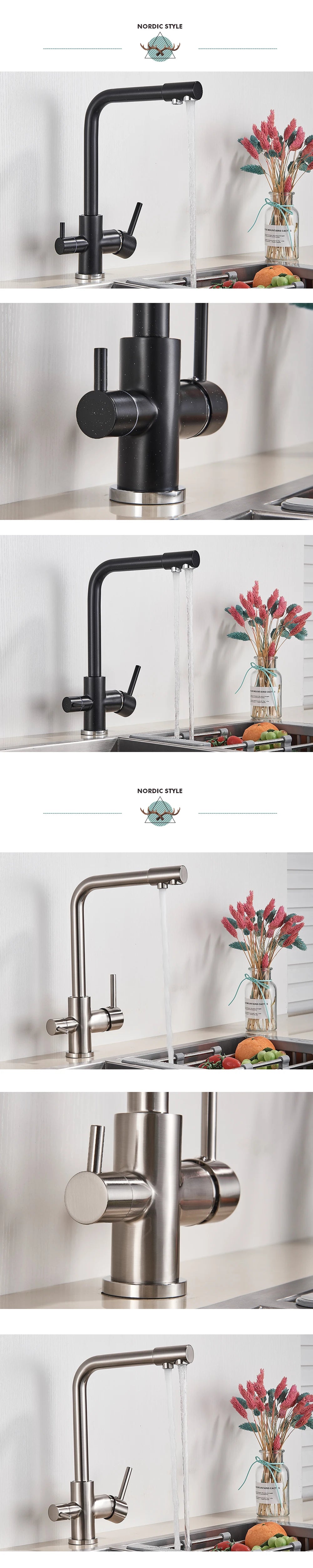 Black Grey Water Filter Kitchen Faucet with 360 Degree Rotation - Smarsty
