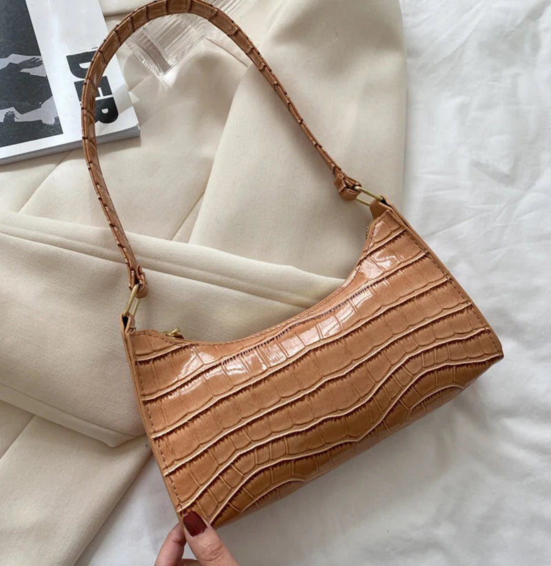 PU Leather Alligator Pattern Women Slim Shoulder Bag Purse - Smarsty