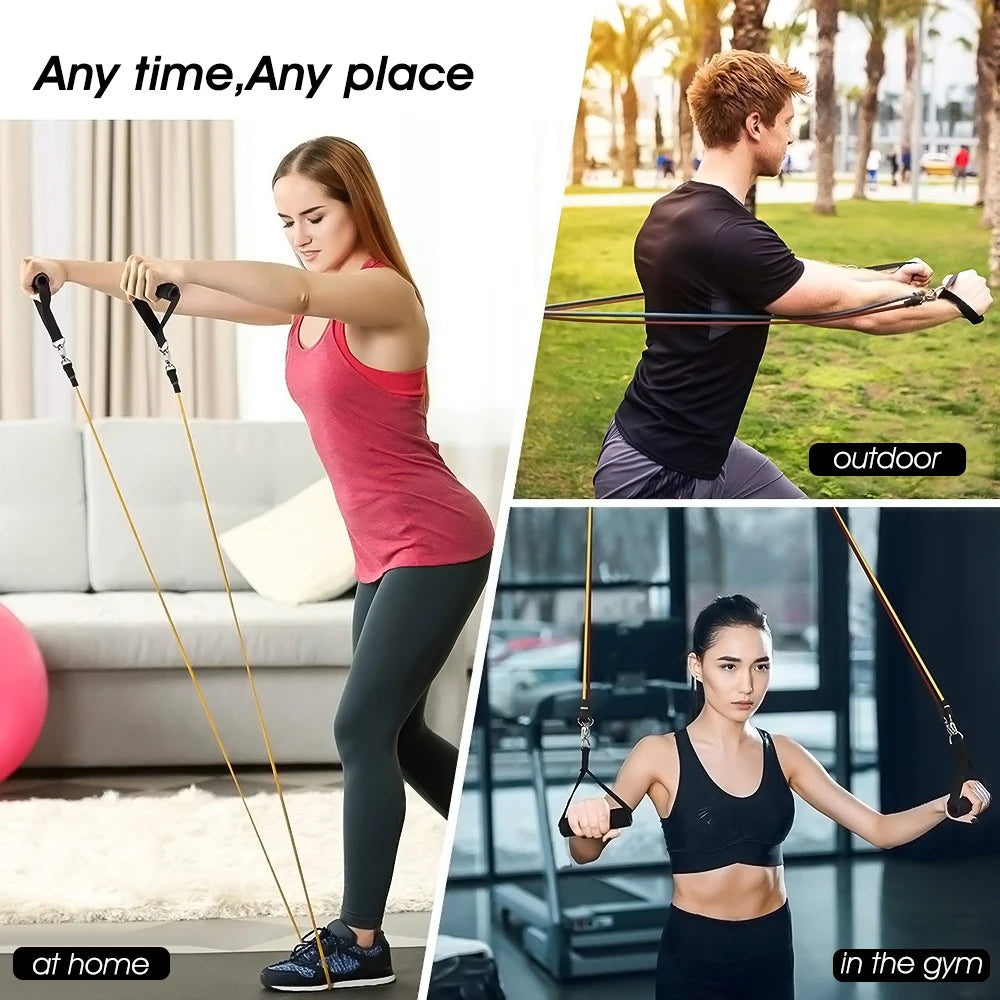 5 Levels Elastic Band With Handles Yoga Pull Rope Elastic Gym Fitness Exercise Tube Band For Home Workouts Strength Training