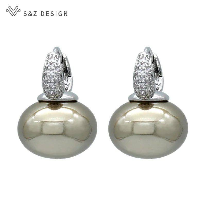Fashion Pearl Dangle Earrings for Women with Cubic Zirconia - Smarsty