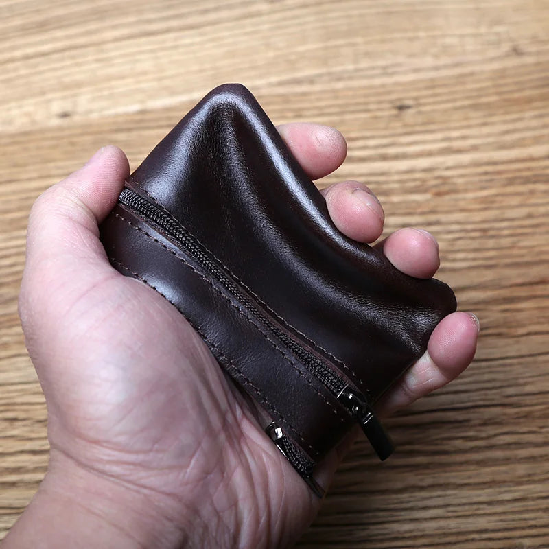 Genuine Leather Mini Coin Purse for MenTop Layer Cowhide Wallet Women Zipper Vintage Card Bag Short Lady Wallet Key Case NZPJ