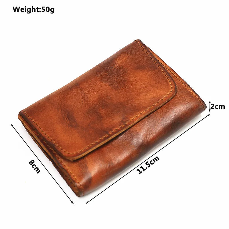 Genuine Leather Wallet for Men Women Brand Vintage Handmade Short Small Men's Wallets Card Holder Original Leather Coin Purse - Smarsty