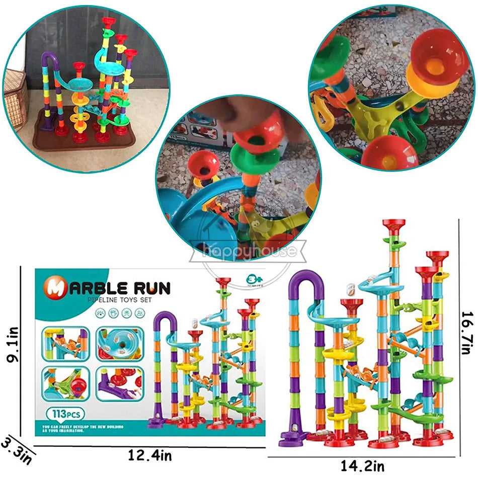 Marble Run Race Track Building Blocks Kids 3D Maze Ball Roll Toy DIY Marble Run Race Coaster Set 80/105/109/133pc Christmas Gift - Smarsty