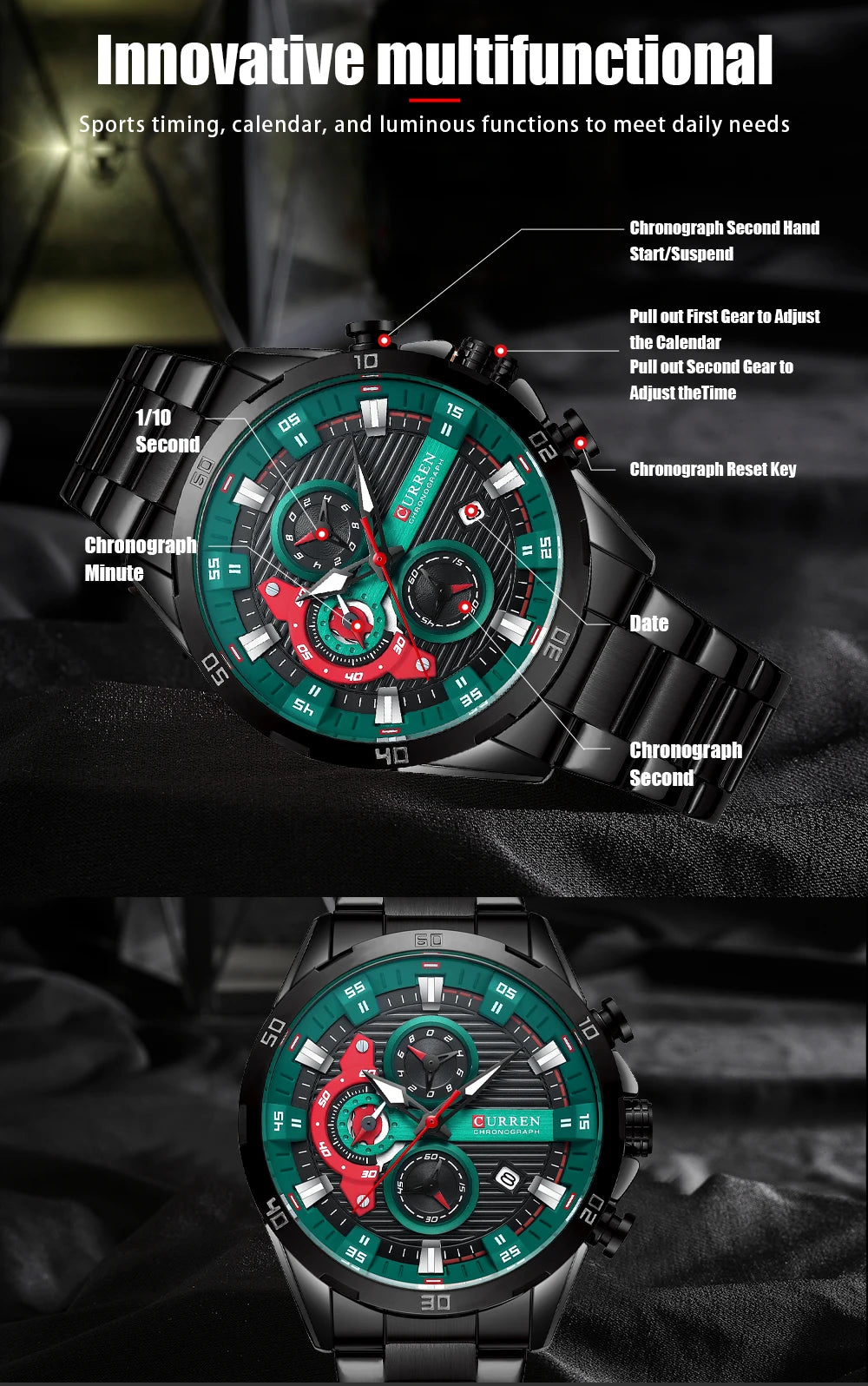 Curren Stainless Steel Men's Watch with Luminous Dial - Smarsty
